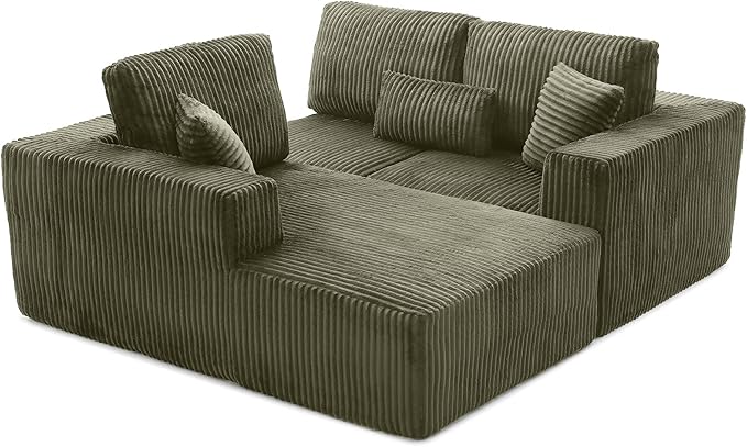 108" Boneless Cloud Sectional Couches for Living Room, Comfy Fluffy L Shaped Memory Foam Deep Seat Boneless Couch, Modular Sectional Sofa with Left Facing Chaise, Olive Green