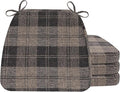 AAAAAcessories D-Shaped Chair Cushions, 2" Thick Dining Chair Pads with Ties and Removable, Machine-Washable Cover, 17" x 16", Set of 4, Brown Checkered