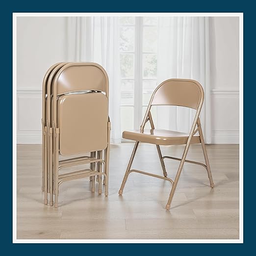 OEF Furnishings OEF50 Series All-Steel Heavy-Duty Folding Chairs with 500 lb Weight Capacity (4-Pack, Beige)