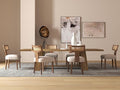RIVOVA Rattan Dining Chairs Set of 6, Modern Dining Chair Kitchen Dining Room Chairs, Curved Cane Back Upholstered Linen Fabric Dining Chair with Wood Frame, Beige