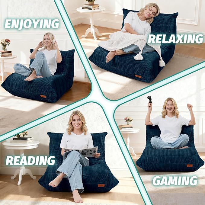 Bean Bag Chair,Giant Beanbag Chairs for Adults,Comfy Large Fireside Chair Lazy Sofa,Corduroy Bean Bag Lounger with Memory Foam Filled,Floor Sofa Couch for Home,Dorm,Living Room (Navy Blue)