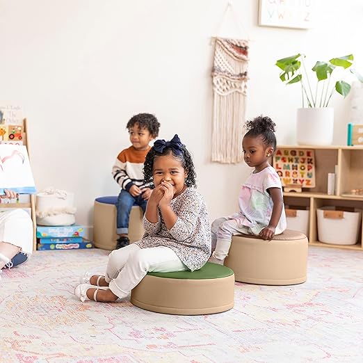 ECR4Kids SoftZone Colorful Stump Stool Set, Flexible Seating, Earthtone, 3-Piece