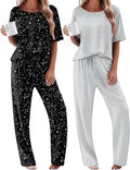 Ekouaer 2 Pack Womens Pajama Sets Short Sleeve Tops and Long Pants Casual Comfy Pjs Lounge Set with Pockets,S-XXL