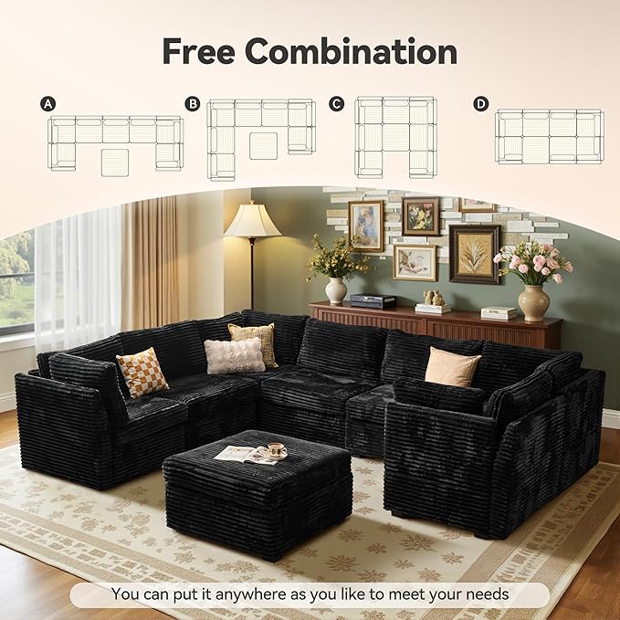 CAODOC Large 8 Seat Modular Sectional Sofa with Ottoman Seat Corduroy Sleeper Sectional Sofa Bed Oversized Convertible Modular Couch for Living Room