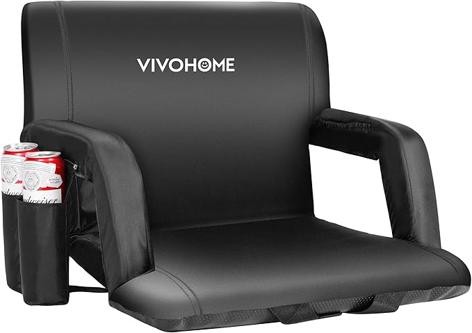 VIVOHOME Wide Padded Stadium Seats with Back Support and Cushion, Portable Reclining Bleacher Chairs with Armrest and Cup Holder, Comfortable for Various Sports Events