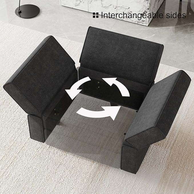 Belffin Terry Fabric Modular Sectional Sleeper Sofa Bed with Storage Convertible Sectional Couches for Living Room 6 Seaters Black Modular Sofa