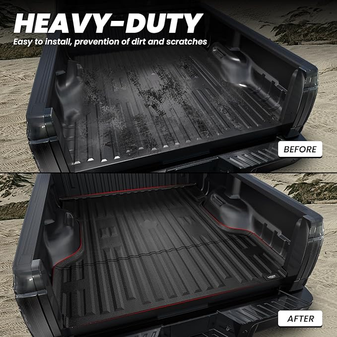 LASFIT Truck Bed Mat for 2009-2016 Ford F250 F350 F450 6.75ft Super Duty 81.9'' Bed Liner(Not fit with Drop-in Bed Liner), TPE 100% All Weather Car Bed Mat for F-250 F-350 F-450,1PCS Black