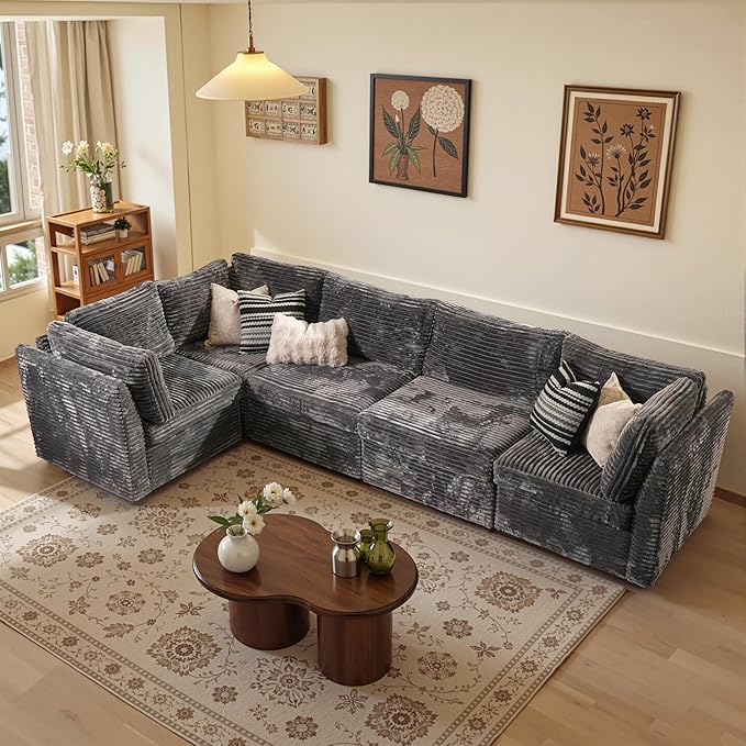 CAODOC Modular Sectional Sofa,5 Pieces Sectional Couches for Living Room,131X65 L Shaped Cloud Couch with Oversized Convertible Modular Couch for Living Room