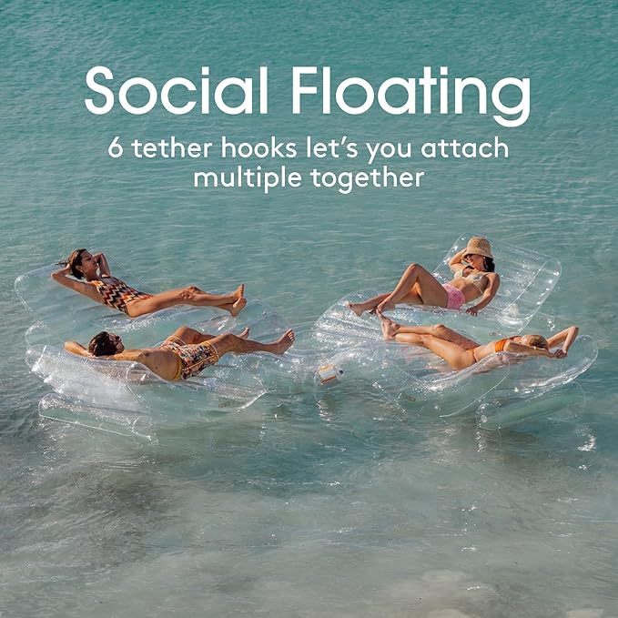 FUNBOY Giant Super Clear Chaise Lounger Pool Float, 1-2 Person Size