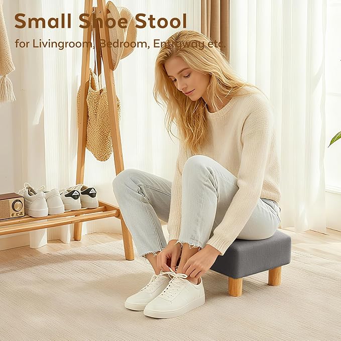 FIMIVIBI Small Foot Stool Ottoman, Linen Footstool Ottoman Foot Rest for Couch, Rectangle Footstools and Ottomans Small for Living Room, Entryway and Bedroom (Gray)