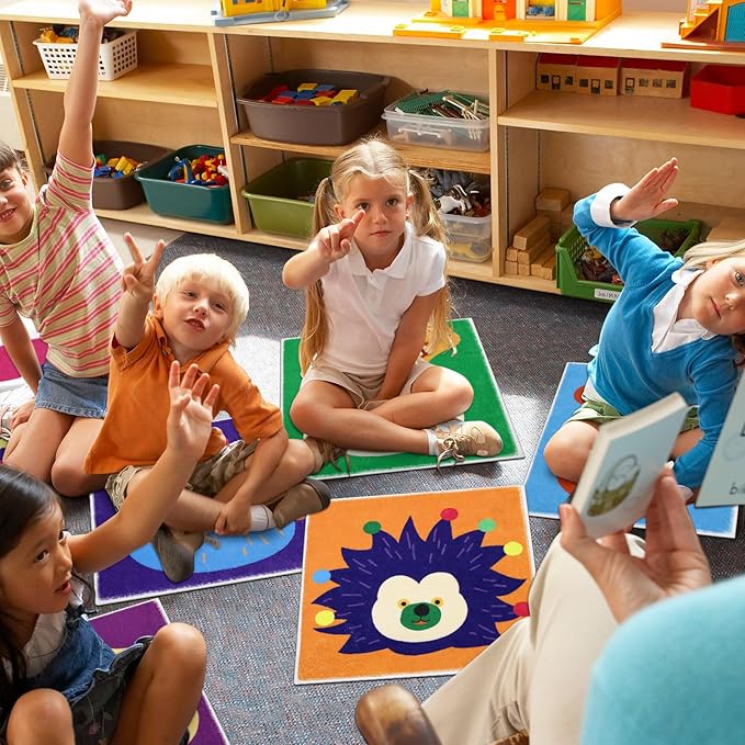 HiiARug Crazy Carpet Circle Seats,18x18Inch Classroom Sitting Dots,20pcs Carpet Spots Flexible Floor Cushions Seat for Kids Playroom Preschool, Daycare,Elementary