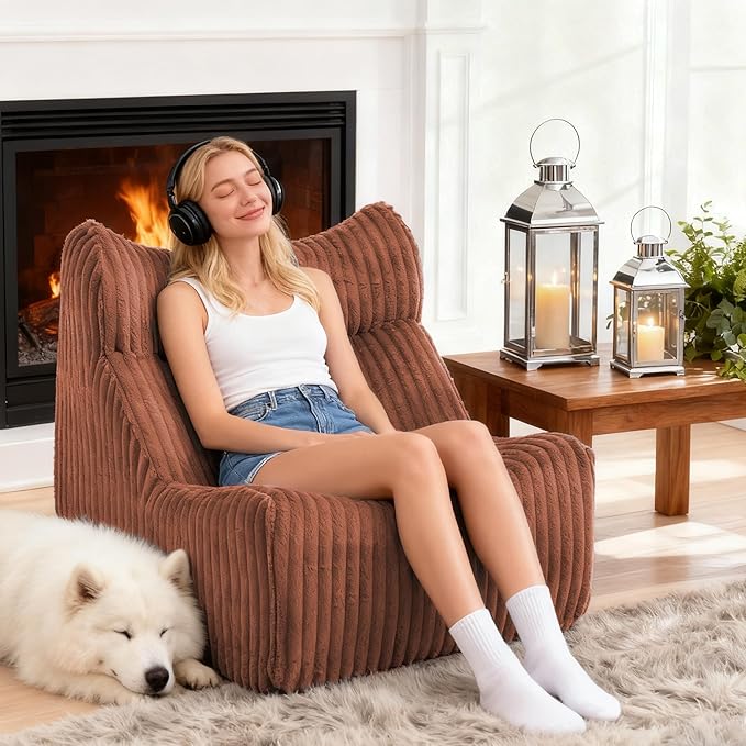 Bean Bag Chairs, Giant Bean Bag Chair for Adults, Memory Foam Lounge Chair, Comfy Lazy Floor Chair, Bean Bag Sofa for Living Room, Bedroom and Office, Single Bean Bag (Brown)