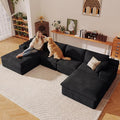 136" Cloud Sectional Couch with U-Shaped Chaise,Corduroy Viral Boneless Sofa with Ottoman,Memory Foam Couches in a Box with Deep Seat for Living Room,No Assembly Required (Black,Left-Facing Chaise)