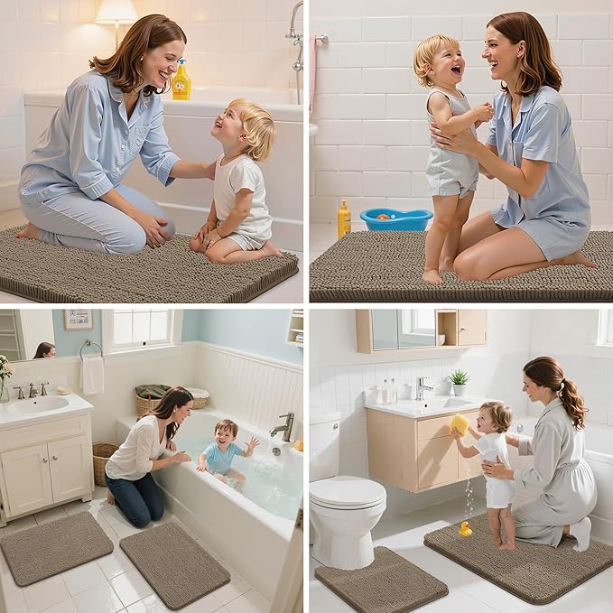 Arotive Bathroom Rugs 30x20, Extra Soft Absorbent Shaggy Chenille Bath Rugs, Machine Washable Rubber Backing Non-Slip Bath Mats for Bathroom Floor Tub and Shower, Home Decor Accessories, Camel