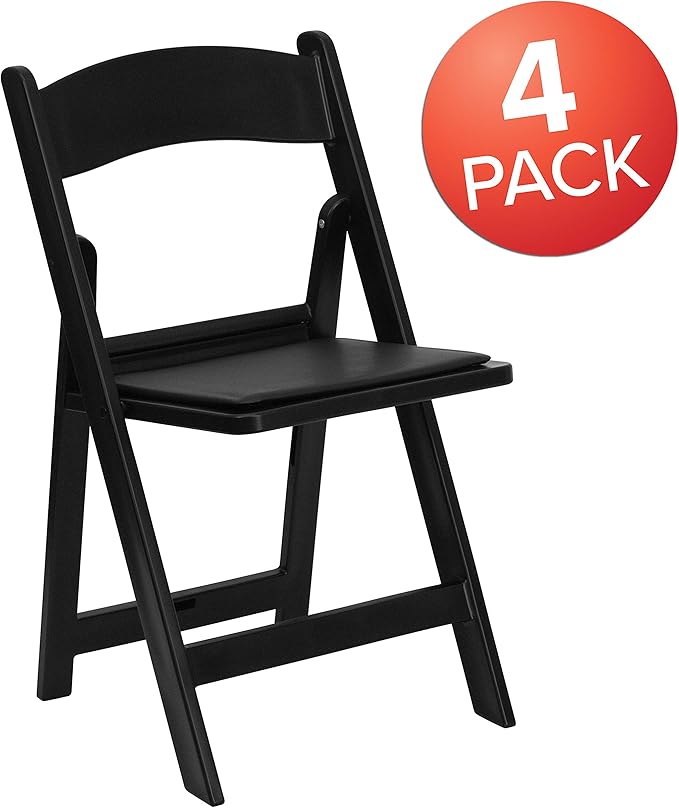 EMMA + OLIVER Folding Chair - Black Resin – 4 Pack 800LB Weight Capacity Comfortable Event Chair - Light Weight Folding Chair