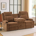 PALLOME Chenille Reclining Sofa 3-Seater with Convertible Table, Storage Ottoman & Cup Holders | Modern Space-Saving Couch, Ergonomic Living Room Furniture (Brown)