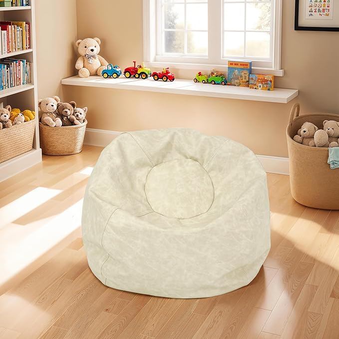 FDP Rustic Kid 22" Bean Bag Chair, Furniture for Kids, Perfect for Reading, Playing Video Games or Relaxing, Alternative Seating for Classrooms, Daycares, Libraries or Home - Almond