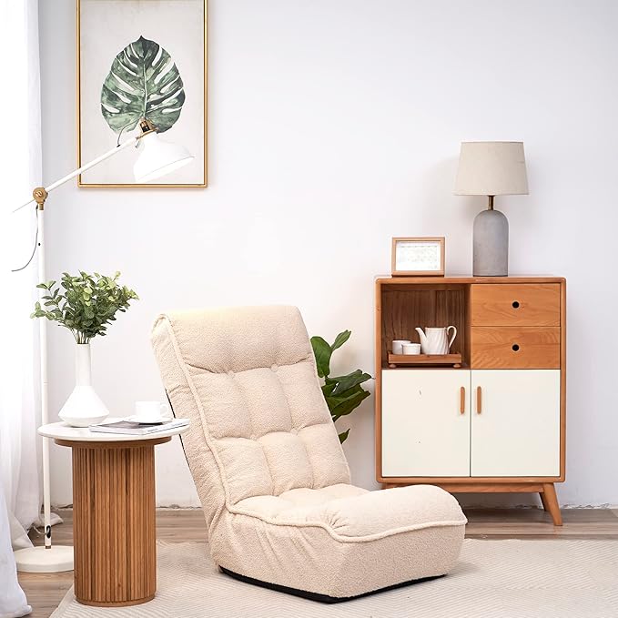 Lazy Floor Chair, Adjustable Reclining Floor Lounger with Back Support, Comfy Tatami Sofa Seat for Adults Bedroom & Gaming