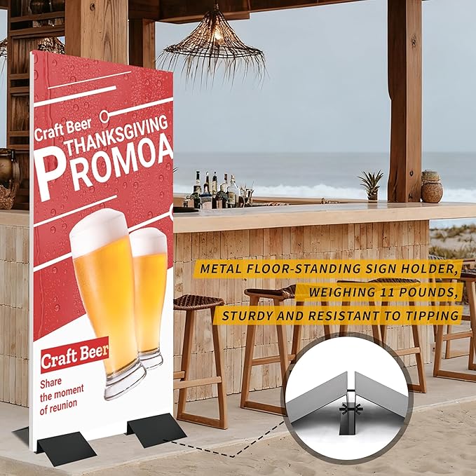 Inracity 2 Pcs Metal Floor Stand Sign Holder Base, 12" Wide M Mount Holder, Up to 72" Tall Graphic Display Floor Stand, Fit for Composite, Foam Board, Acrylic Glass Sign, Base Only, (12 inches)