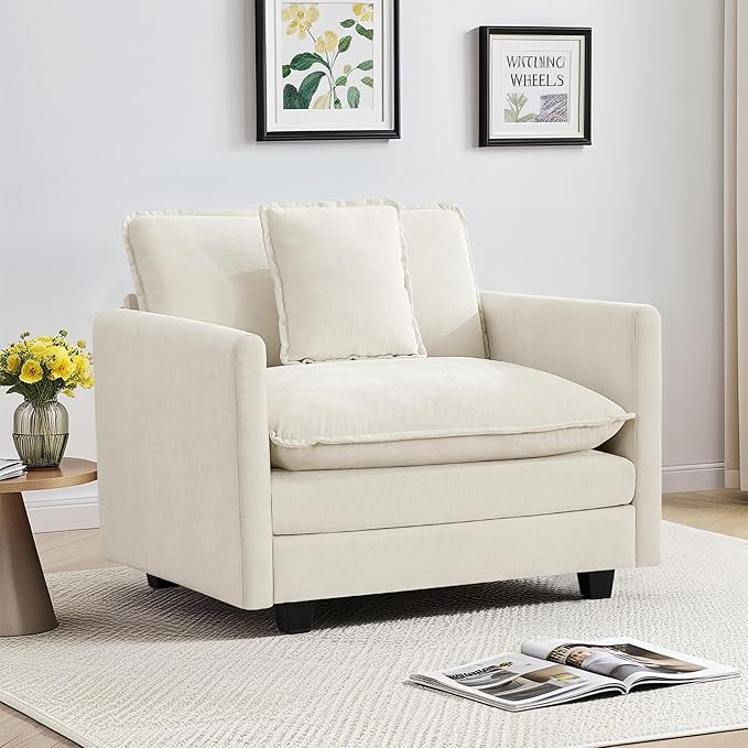 UMBFUN Cloud Couch Accent Chair, Oversized Comfy Modular Sofa with Deep Seat Cushions, Chenille Upholstered Lounge Chair for Living Room & Bedroom, Beige