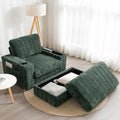 Merax Oversized Sleeper Chair with Storage Armrest & Ottoman, Cup Holders, Cloud Upholstered Chaise Lounge Recliner, Deep Seat Reading Couch Sofa Bed for Living Room Bedroom, Antique Green