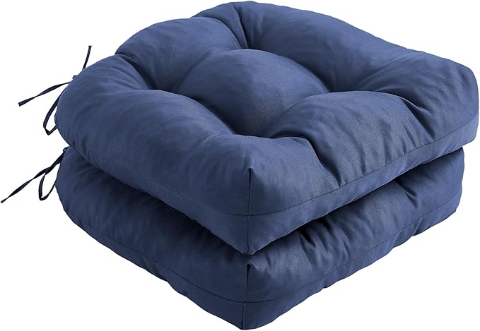 IPYNBAP Outdoor Chair Cushions Set of 2, Patio Chair Cushions with Ties, 19x19+5” Tufted Outdoor Seat Cushions, Waterproof Patio Furniture Cushions, Outdoor Dining Chair Pads, Navy