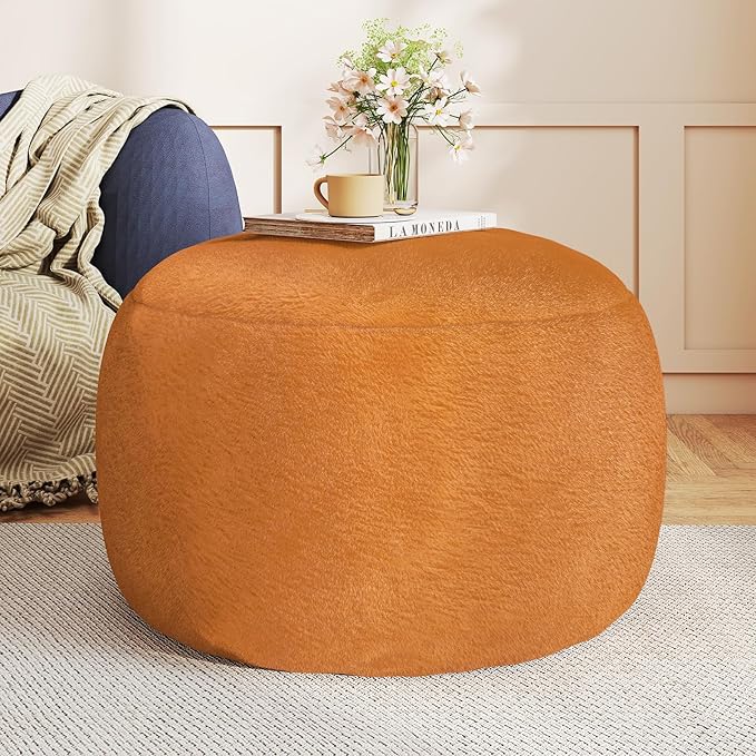 Gericco Round Pouf Ottoman Foot Rest, 29 X 18Inch Floor Poufs Footstool, A Round Modern Foam Filled Foot Stool for Living Room, Home, Nursery, Dorm, Outdoor (Orange, 29Inch)