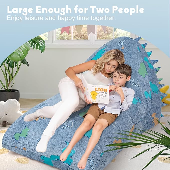 COMAX Dinosaur Bean Bag Chairs for Kids 8-12, Kid Beanbag Chair with Filler, Toddler Lounge Bean Chair, Children Lazy Floor Lounger for Girls Boys, Blue Dino