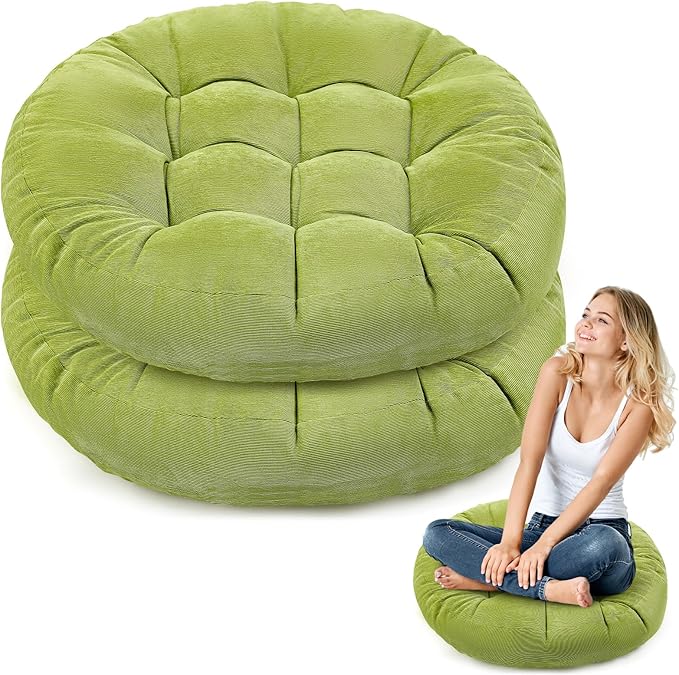 Jerify Floor Pillow Cushions 22 x 22 Inch Round Square Large Meditation Floor Pillow for Classroom Adult Meditation Picnic Party Cushion for Seating Gift Christmas(Round,Bright Green,2 Pcs)