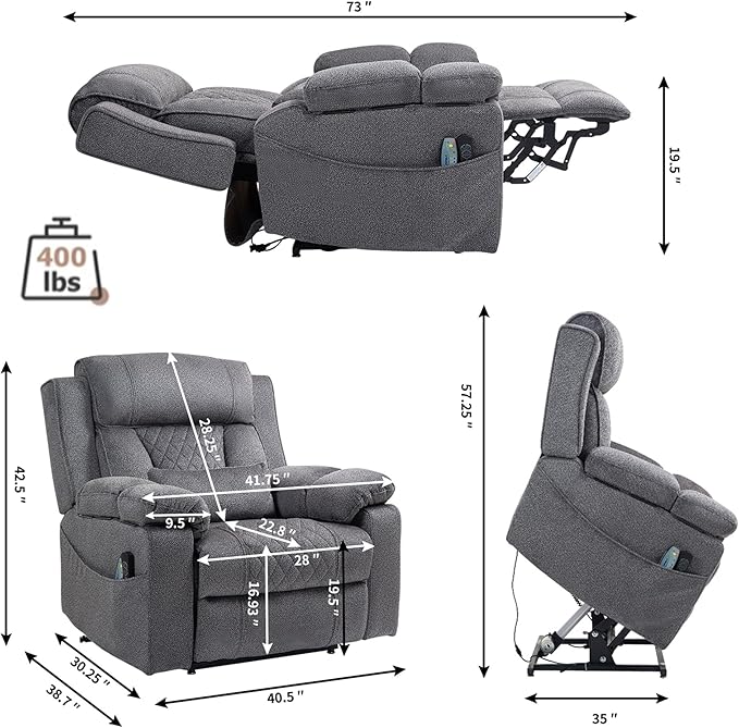 28 inch Extra Wide Power Lift Assist Recliner Chair for Elderly Big and Tall Men, Heavy Duty Lift Chair with Heat and Massage, Cup Holders & USB for Adults Lazy Boy Sleeping, Light Brown