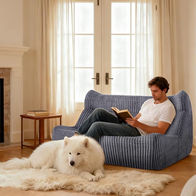 Bean Bag Chairs, Giant Bean Bag Chair for Adults, Memory Foam Lounge Chair, Comfy Lazy Floor Chair, Bean Bag Sofa for Living Room, Bedroom and Office, Loveseat Bean Bag (Grey)