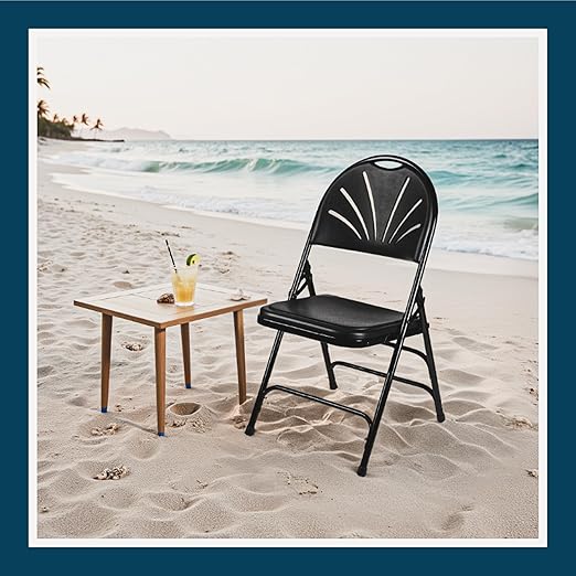 OEF Furnishings OEF1100 Series Premium Heavy-Duty Plastic Folding Chairs, Commercial Fanback Event Chairs with Triple Brace and 500 lb Capacity (4-Pack, Black Plastic with Black Frame)