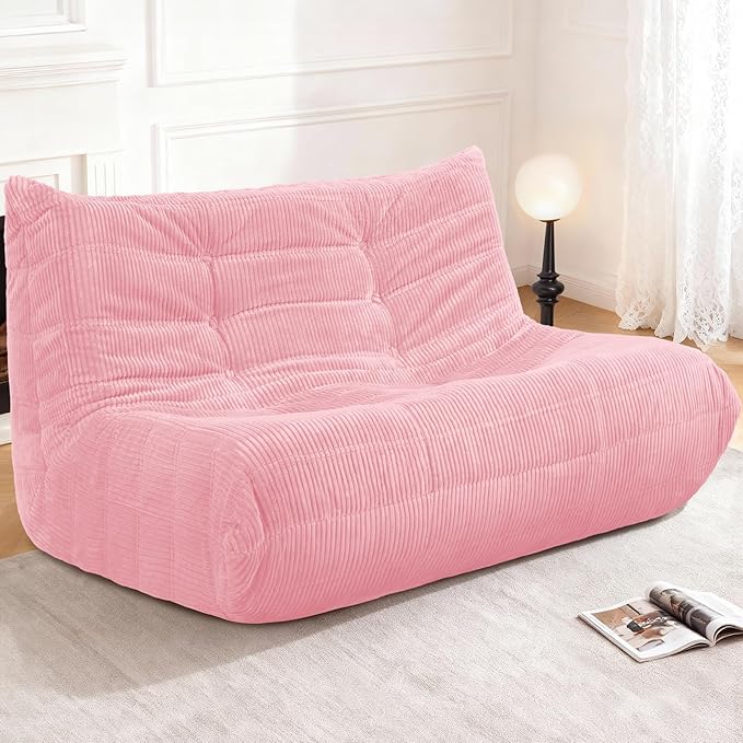 Bean Bag Chair,Giant Beanbag Chairs for Adults,Comfy Large Fireside Chair Lazy Sofa,Corduroy Bean Bag Lounger with Memory Foam Filled,Floor Sofa Couch for Home,Living Room (Pink, Loveseat)