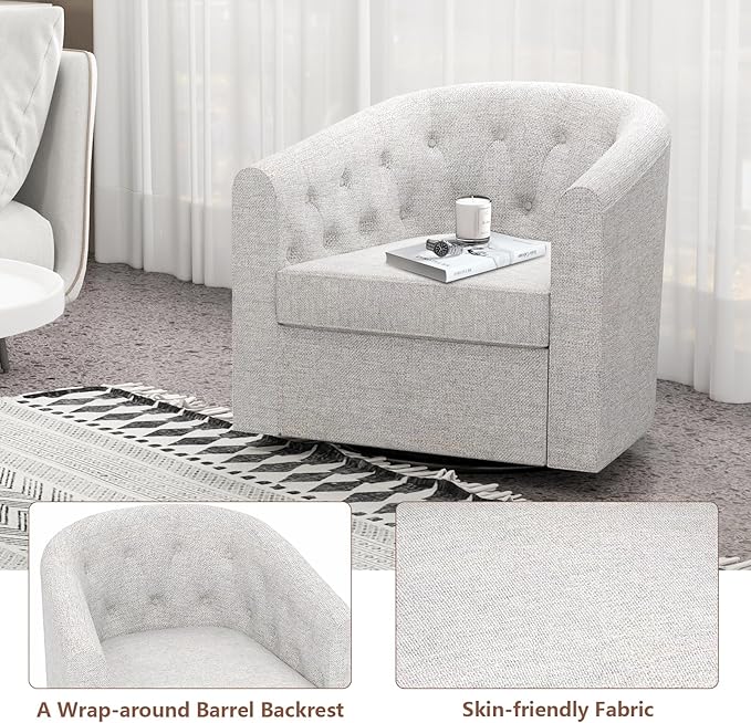 Simore Swivel Barrel Accent Chair Set of 2, Comfy Fabric Round Swivel Cuddle Chair for Nursery Living Room Bedroom Office, Light Gray