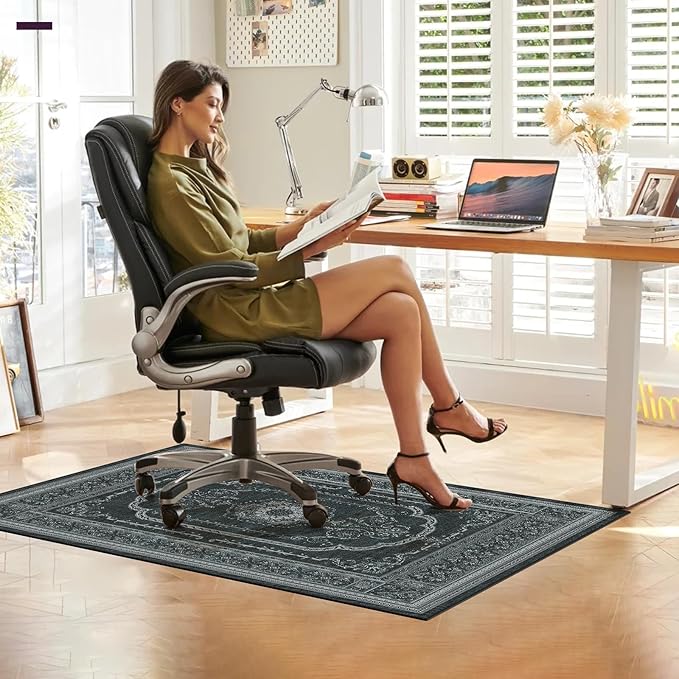 Mymeely Office Chair Rug for Hardwood Floor, 36"x48" Computer Gaming Mat, Low Pile Desk Chair Mat for Rolling Chairs, Floor Protector Rug Hard Floors, Anti-Slip Wood/Tile Protection Mat