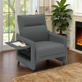 Tbillionnext Upholstered Accent Sofa, Modern Faux Leather Sofa Chair with Hidden Foldable Tray & Side Pocket, Rear Contour Arm Design, Small Accent Sofa for Bedroom, Gray