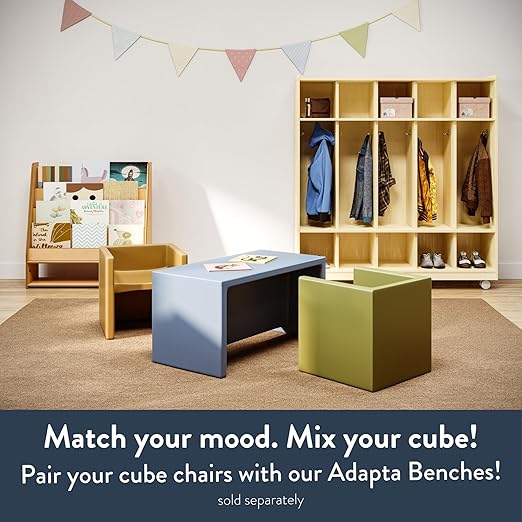Children's Factory 3-in-1 Cube Chair for Kids, Flexible Seating Classroom Furniture, 1-Pack, Almond