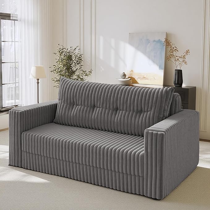 HABUTWAY Folding Sofa Bed, 2 in 1 Convertible Sleeper Chair with Pillow, Portable Fold Out Chair Bed with Armrest, Comfy Floor Couch, Lazy Sofa for Living Room Bedroom Dorm Home Office, Grey
