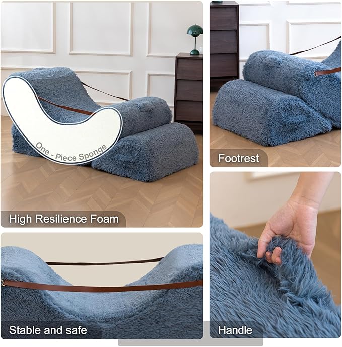 Modular Comfortable and Cozy Bean Bag Chair for Adults, Filled with Memory Foam, Featuring Plush Fabric, with Detachable Footrest & Adjustable Angle for Bedroom, Living Room and Nursery(BlueGray)