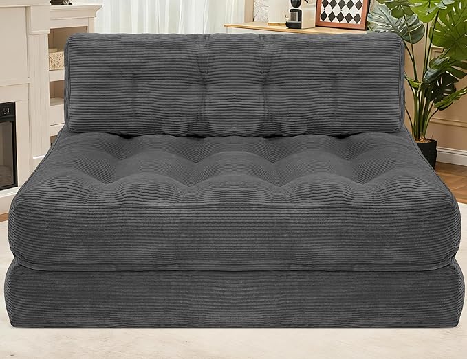 HABUTWAY Folding Sofa Bed, Foldable Floor Sofa Lounge w/Dual-Pillow & Handle, Convertible Sleeper Chair Bed w/Back Support for Living Room, Bedroom, Apartment, Office, Grey, Full