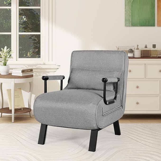 TYBOATLE Folding Chair Bed, Comfy Convertible Sleeper Sofa, 5 in 1 Folding Bed with 5-Position Adjustable Backrest & Pillow, Floor Single Chairs, Cozy Futon Chair for Small Spaces, Office (Light Grey)
