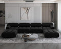 JACH 138" Modular Sectional Couch, U-Shaped Minimalist Velvet Sofas with Chaise Ottomans, Convertible Modern Deep 6-Seat Sofas Furniture for Living Room, Apartment (Black)