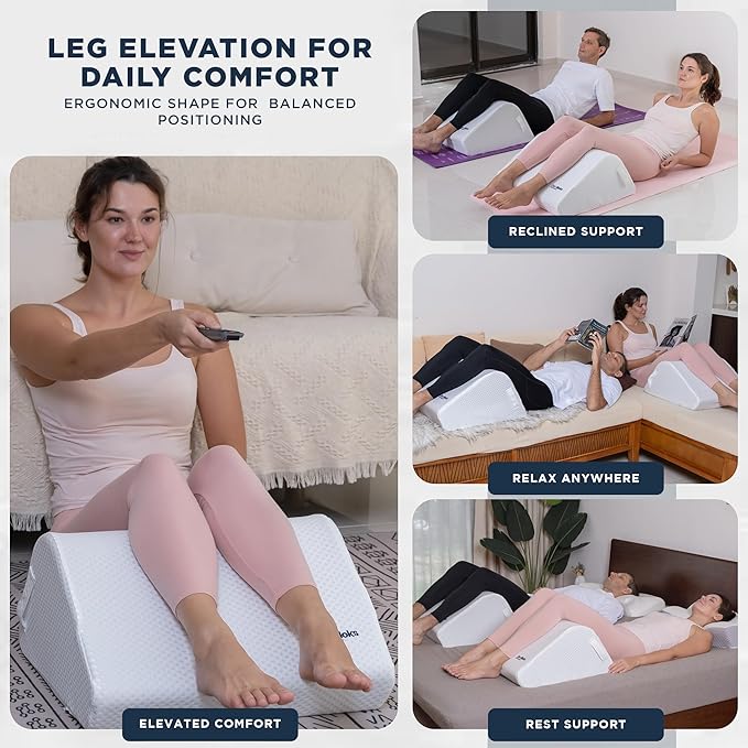 Leg Pillow 10" for Back Tension & Daily Support – Firm High-Density Foam Leg Wedge Pillow for Posture Pressure Balance | Medium Ivory White Height Range 5'2"-5'11" (26″–29″ Inseam)