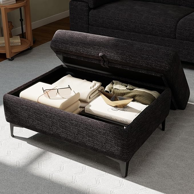 Upvilla 35" Large Storage Ottoman for Living Room, 7.8" Deep Seat Rectangular Ottoman Foot Rest for Couch, Chenille Storage Footstool Load 350 lb （Dark Dray）