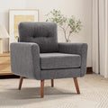 Tbfit Accent Chair, Reading Chair for Living Room & Bedroom, Mid Century Modern Arm Chair, Button Tufted Upholstered Accent Chairs Sofa with Solid Wood Frame, Grey | linen fabric, button tufted, solid wood foot, pocket spring, wood slats frame