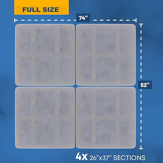 Greaton, Premium 38mm Split Wood Bunkie Board for Full Size Bed - 4-Piece Under Mattress Support Board, Fully Assembled, Fabric Ventilation Cover - Replaces Wooden Slats or Box Spring for Bed Frames