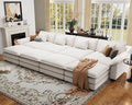 CDCASA 154" Oversized Modular Sectional Sofa Bed, Comfy Cloud Couch w/ 4 Movable Ottoman, 8-Seater Velvet Deep Seat Sofa Bed Modern Sofa Couch for Living Room, DIY Combination, Beige