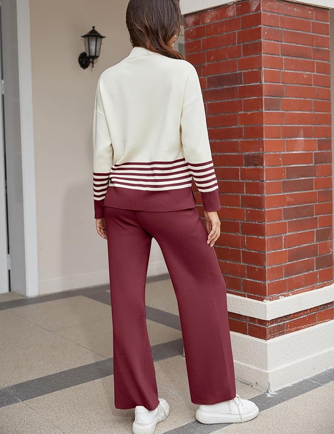 Tanming Women's Lounge Sets 2 Piece Outfits Knitted Pullover Sweater Tops Wide Leg Pants Tracksuit