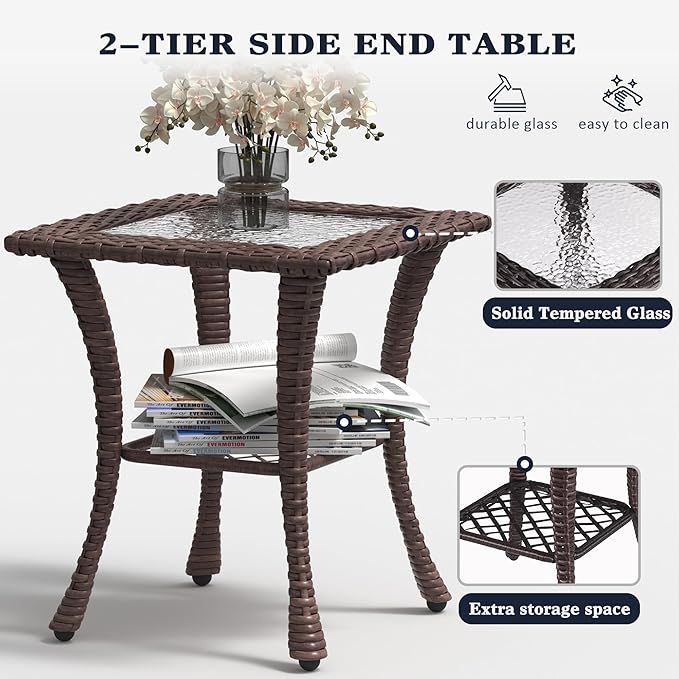 LayinSun 9-Piece Outdoor Patio Furniture Set - Rattan Wicker Sectional Swivel Rocker Chairs with Ottomans, Single Chairs and Coffee Table