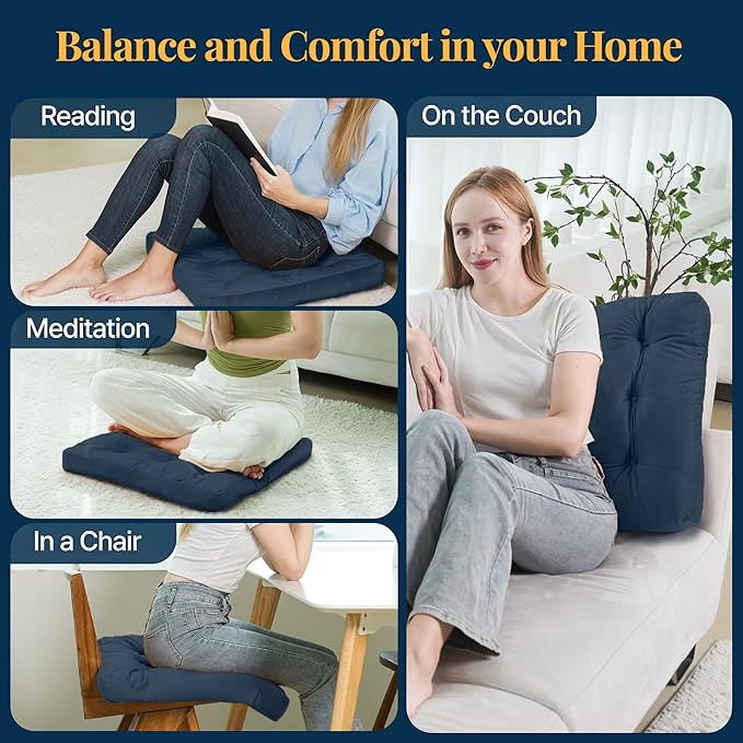 Velvet Floor Pillow Set of 2, Square Large Pillows Seating for Adults, Navy Tufted Cushions for Meditation, Yoga Tatami Living Room Chair, Machine-Washable & Dryer-Safe, Navy, 22x22 Inch
